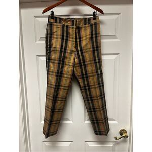 Vision Apparel Tan & Black Plaid 100% Silk Pants sz  6 EUC